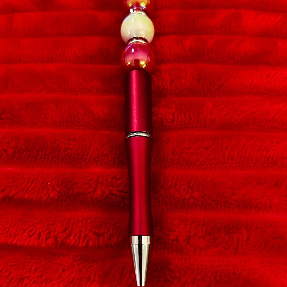 Chic Red Pen with Silver Tip and Beaded Detail